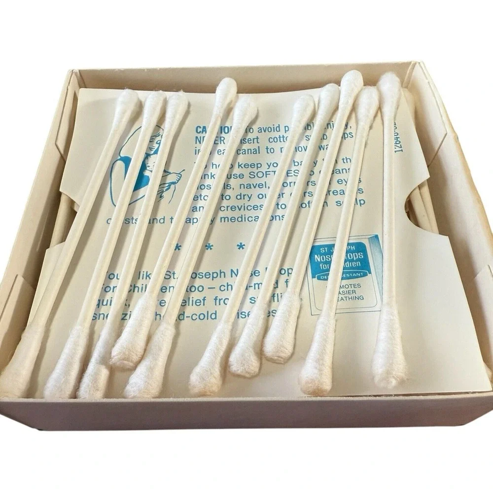 Vintage 70s 80s St Joseph SOFTEES Cotton Swabs Flexible Original Box Almost Full